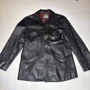 Vintage Diesel Black Leather Jacket Mens M Button Up Coat Y2K Moto Biker Lined
